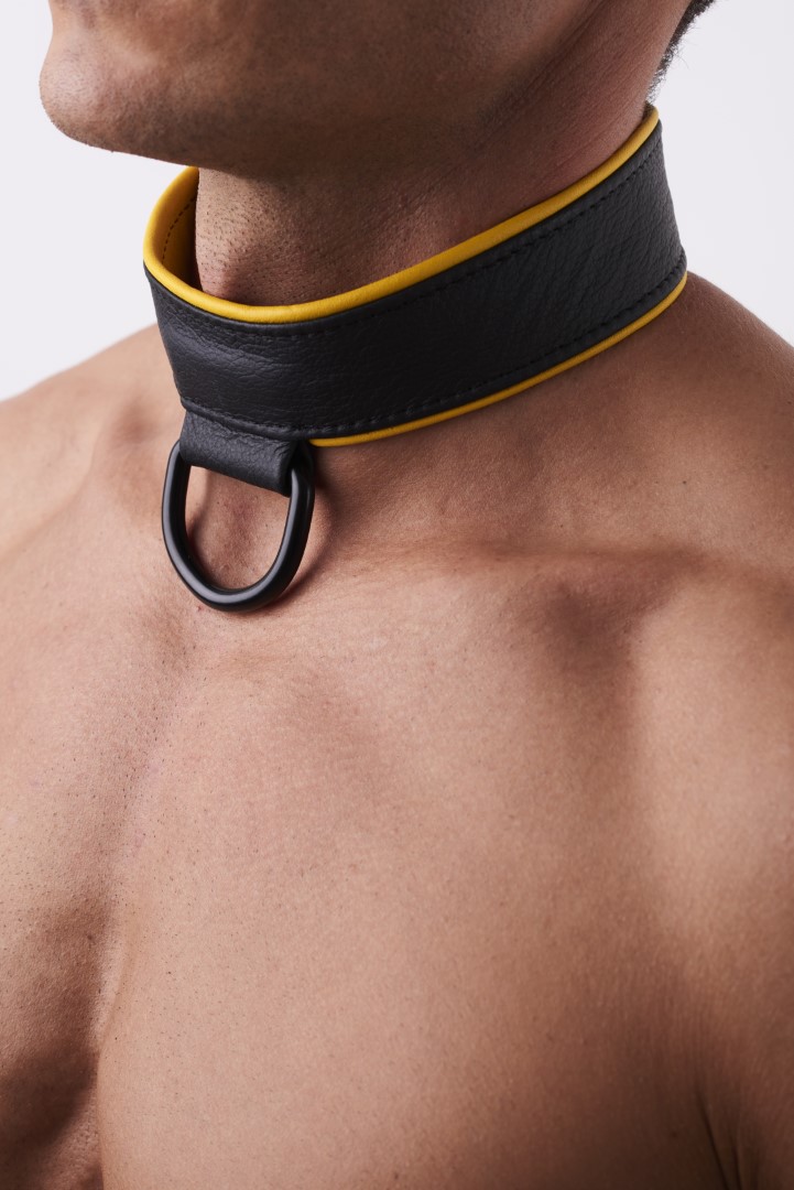 Soft Leder Halsband Schwarz/Gelb