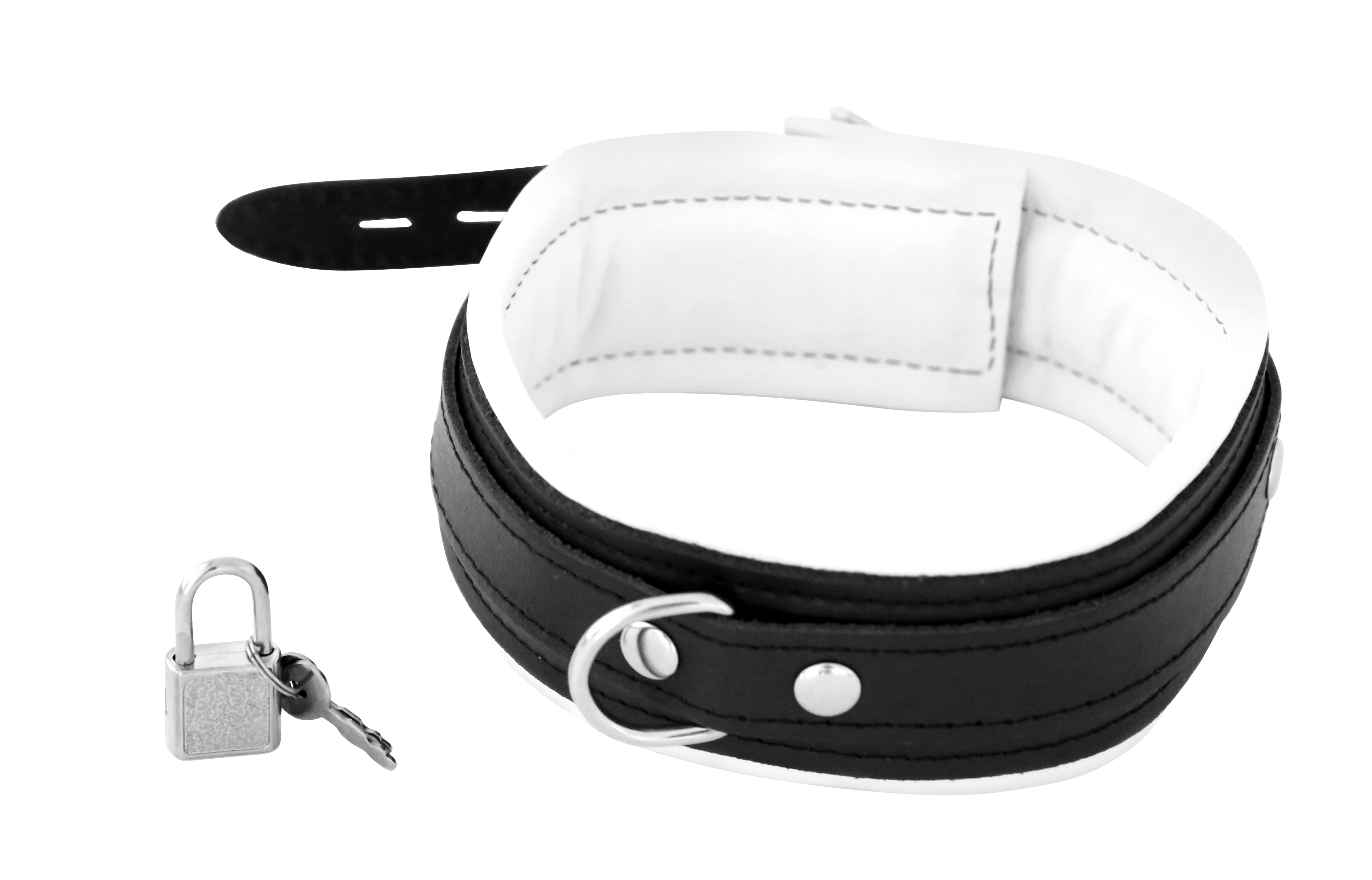 Leder Halsfessel Weiß mit Schloss